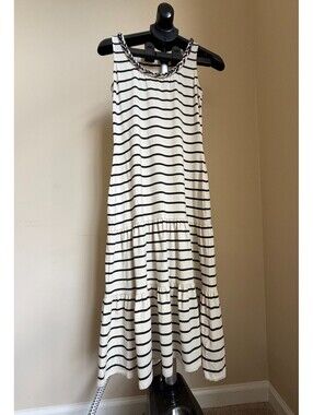 Lauren Ralph Lauren Women's A  Line Dress Tiered Sleeveless Size S Ivory Black